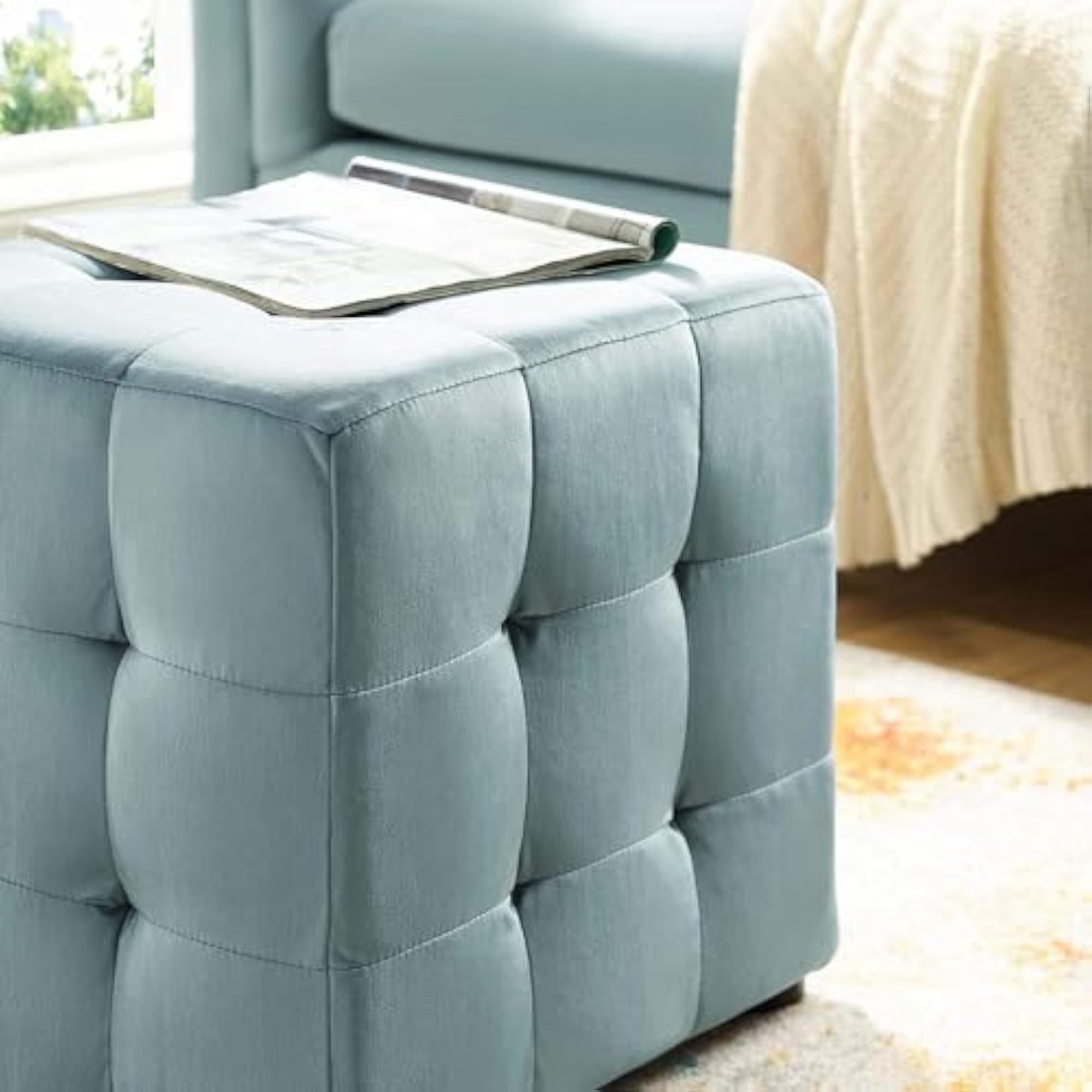 Ottoman Stool for Living Room, Cushioned Sitting Square Pouffe